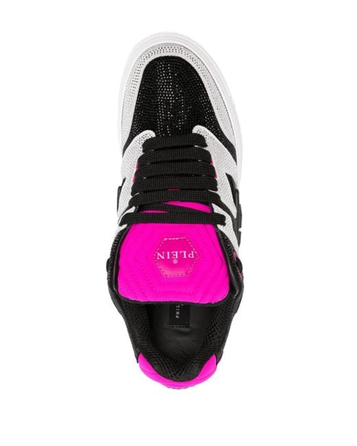 Philipp Plein Black Crystal-Embellished Lace-Up Sneakers