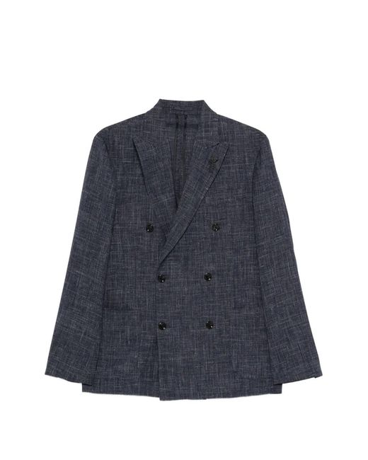 Lardini Blue Double-Breasted Slub-Texture Blazer for men