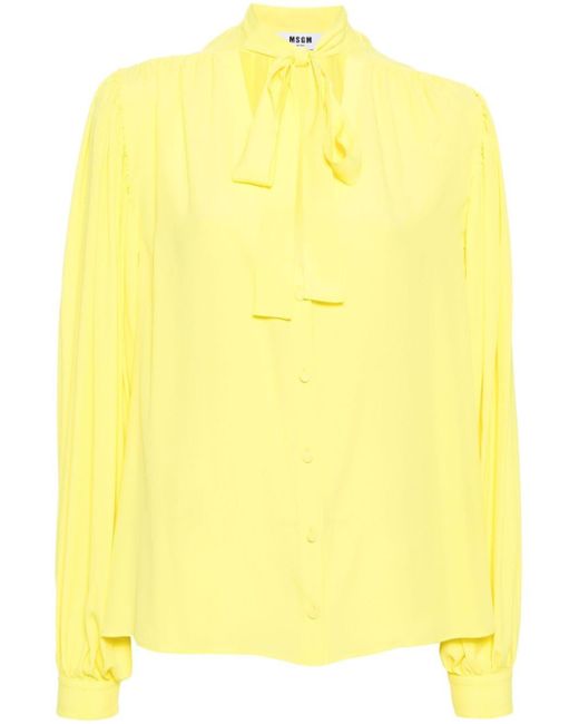 Camisa con cierre de lazo en el cuello MSGM de color Yellow