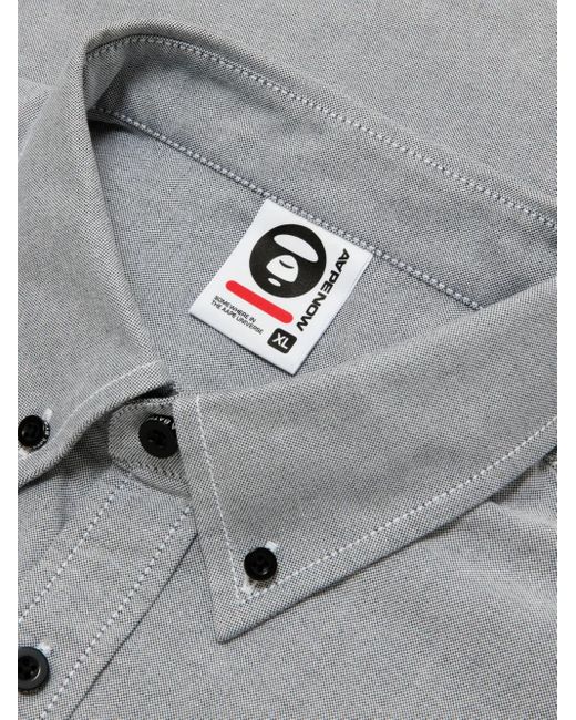 Aape By A Bathing Ape Gray Logo-Embroidered Button-Down Shirt for men