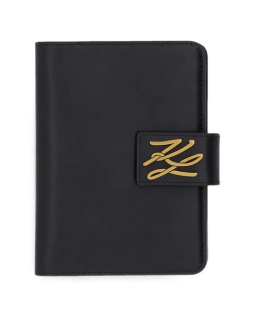 Karl Lagerfeld Black Logo-Plaque Passport Holder