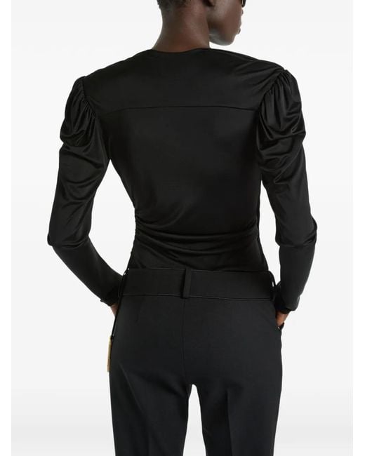Balmain Black Draped Flowing Jersey Top