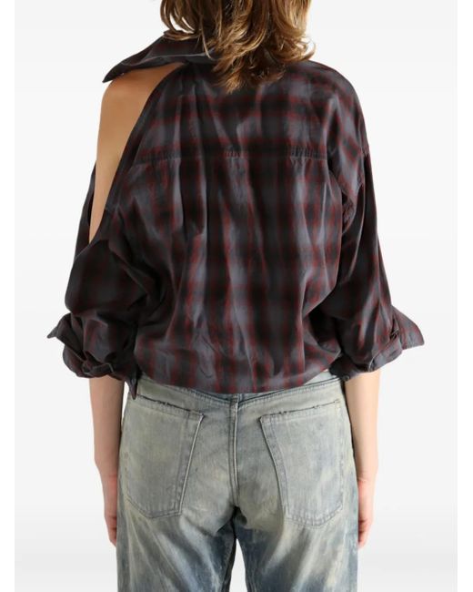 Alexander Wang Brown Plaid One-Shoulder Shirt