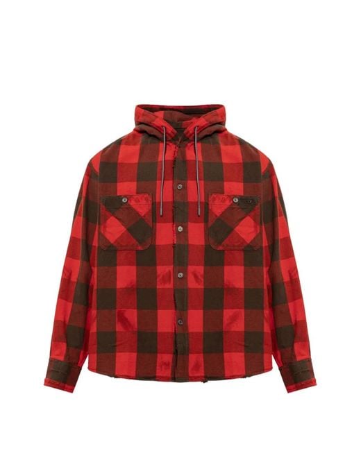 DIESEL Red Distressed-Hooded Shirt for men