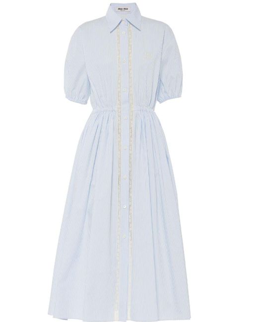 Miu Miu White Pinstripe Lace-trim Midi Dress