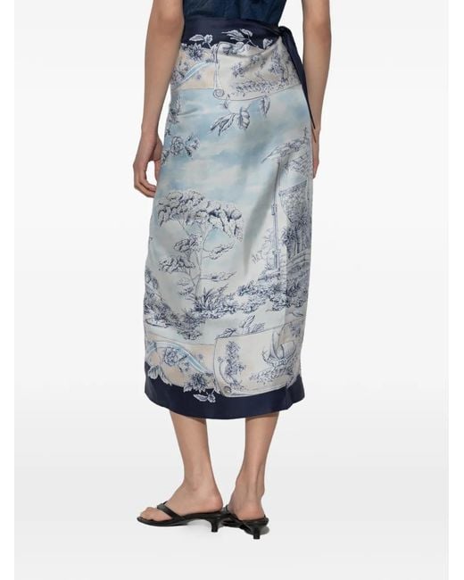 Ferragamo Blue Voyage-Print Silk Pareo