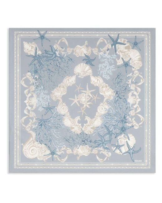 Versace Blue Stars-print Silk Scarf