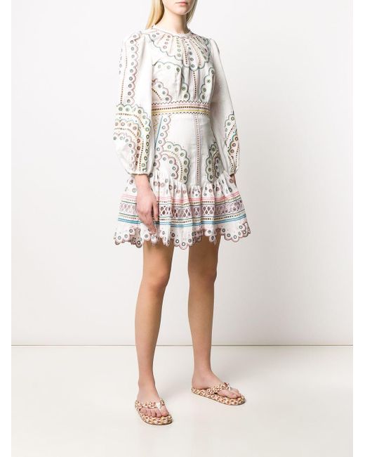 green emerald velvet dress Zimmermann Cream Contrast Embroidered Frill Mini Dress