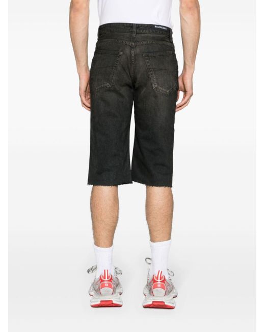 Balenciaga Gray Mid-Rise Washed-Denim Shorts