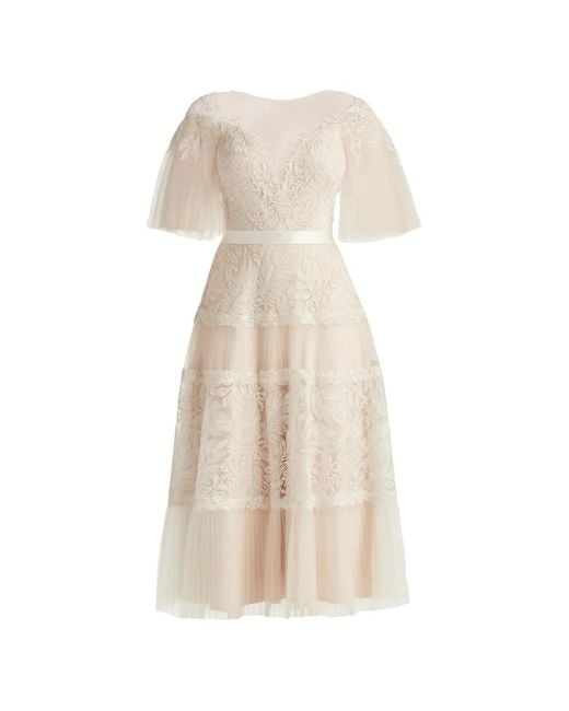 Tadashi Shoji Natural Lace Belted Dress