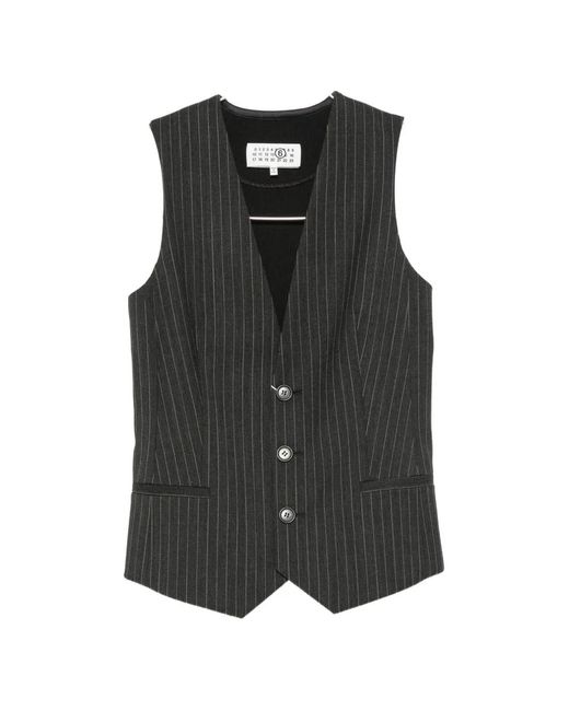 MM6 by Maison Margiela Black Pinstripe-Pattern Sleeveless Waistcoat