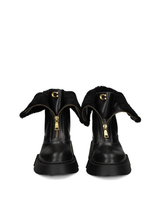 COACH Black 57Mm Leah Zip-Up Platform Boots