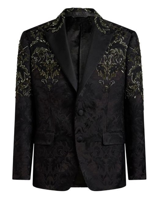 Etro Black Floral-Embroidered Single-Breasted Blazer for men