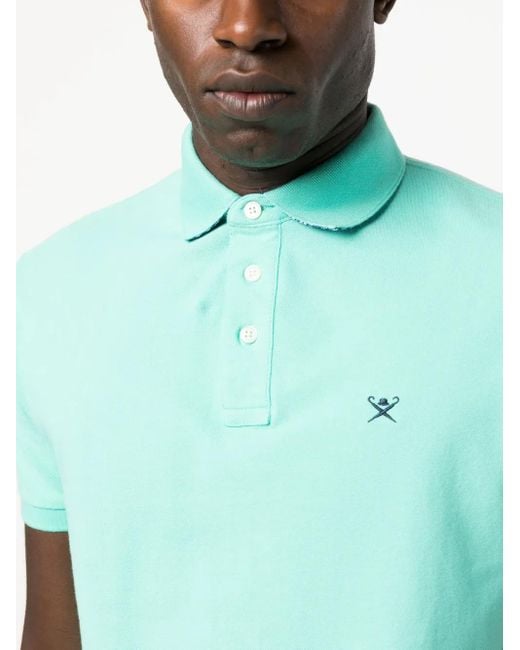 Hackett Blue Logo-Embroidered Piqué Cotton Polo Shirt for men