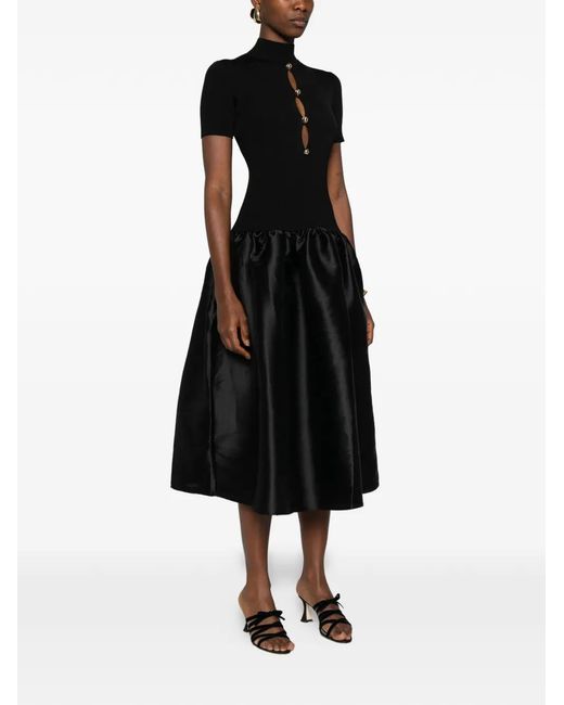 Self-Portrait Black Button-Detail Midi Dress