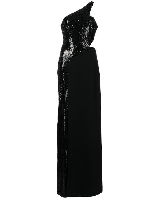 Halston Carson Sequin One-shoulder Gown in Black | Lyst
