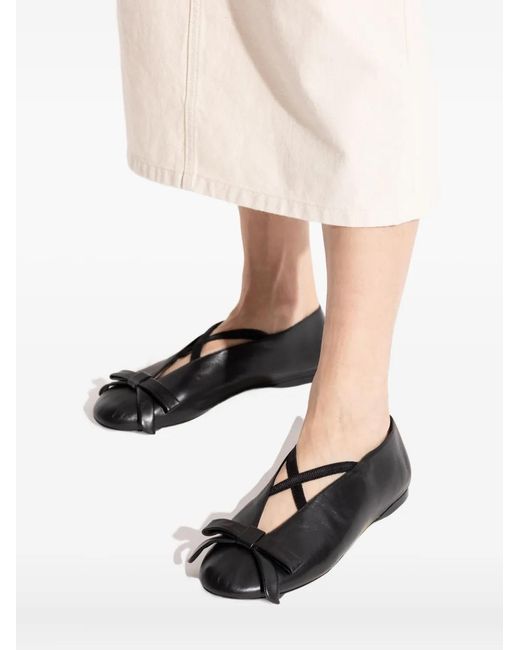 Moschino Black Bow-Detail Leather Ballet Flats