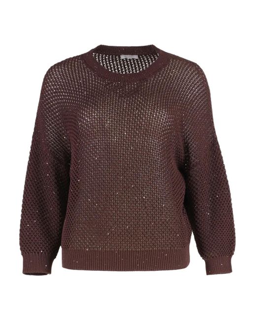 Peserico Brown Sequin-Embellished Jumper