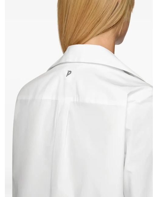 Dondup White Balloon-Sleeve Midi Shirt Dress