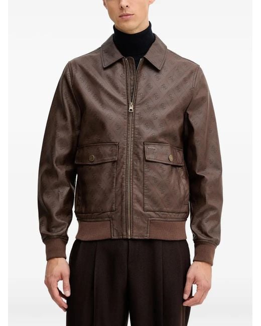 Guess Brown Veste Zippée À Motif Monogrammé for men