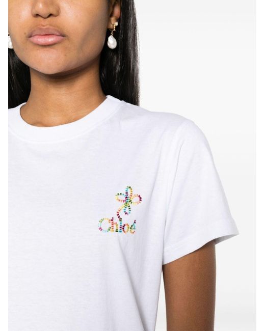 Camiseta con logo bordado Chloé de color White