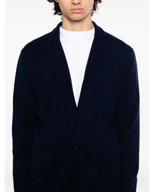 N.Peal Cashmere Blue Notched Collar Long-Sleeve Cardigan for men