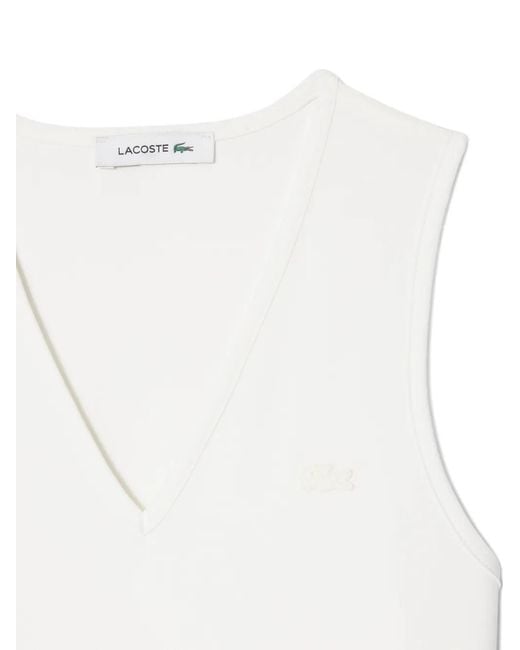 Lacoste White V-Neck Pleated Midi Dress