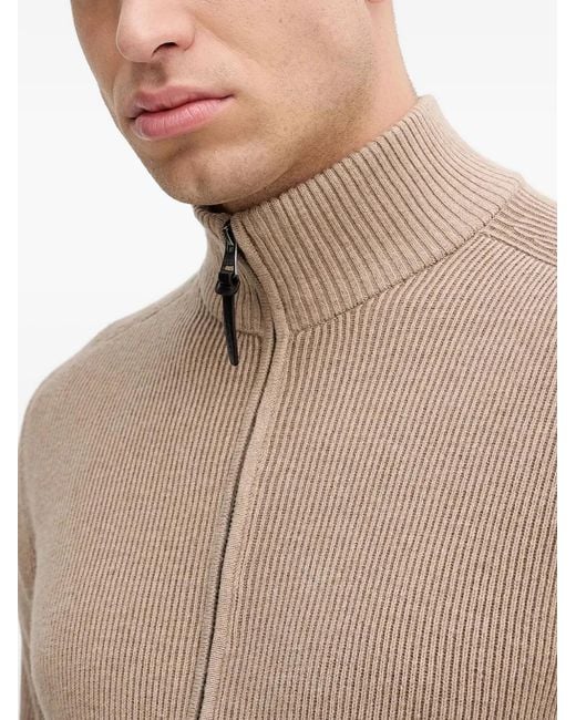 Hackett Natural Ribbed Zip Cardigan for men