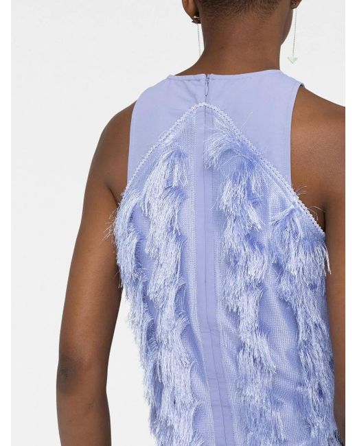 Ganni Blue Fringe-Detail Sleeveless Top