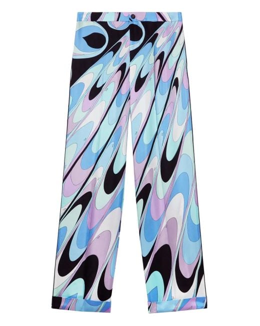 Emilio Pucci Blue Onde-Print Silk-Twill Trousers