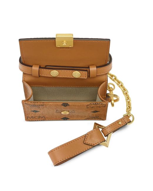 MCM Brown Aren Visetos Chain-Strap Charm