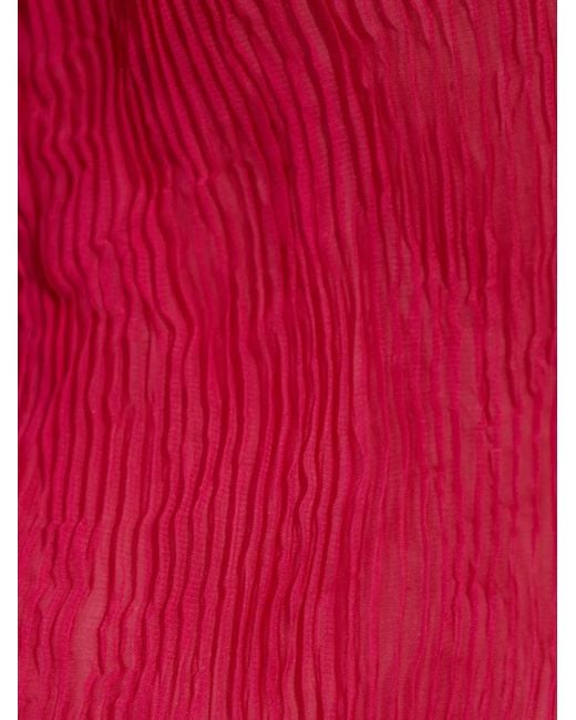 Issey Miyake Red Pleated V-Neck Top