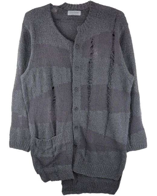 メンズ Yohji Yamamoto ダメージ パッチワーク カーディガン Gray