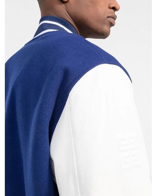 Givenchy Blue Logo-Detail Leather-Sleeve Varsity Jacket for men