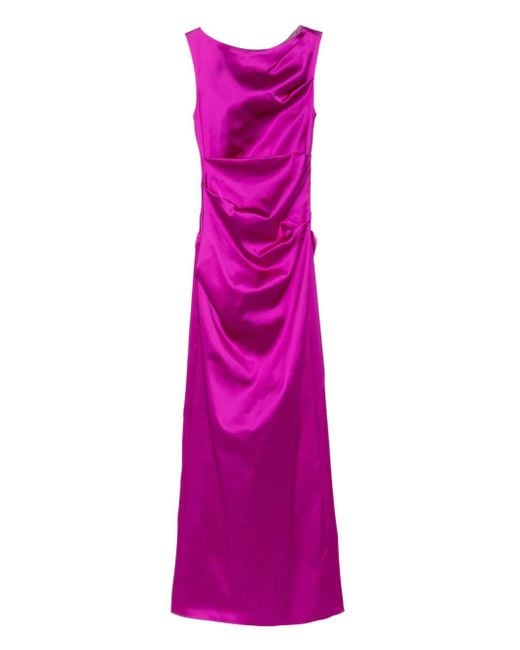 Talbot Runhof Sleeveless Draped Satin Dress Purple