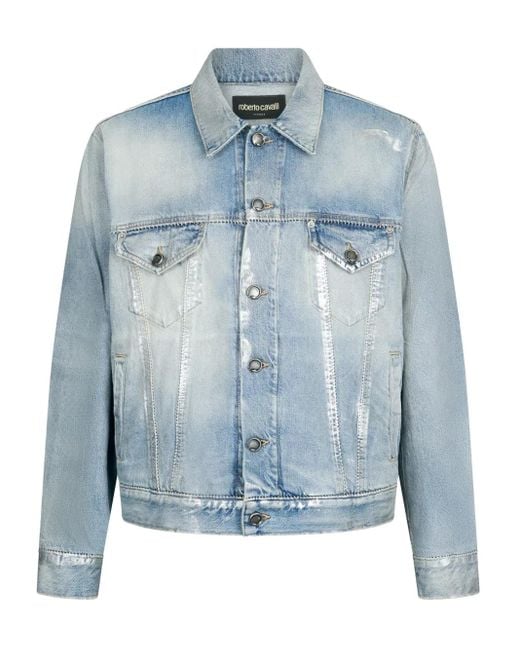 Roberto Cavalli Blue Distressed Denim Jacket for men