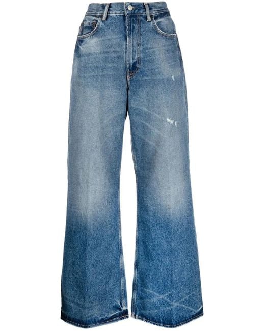 Acne Blue Wide-Leg Denim Pants With Vintage Wash And Frayed Hems