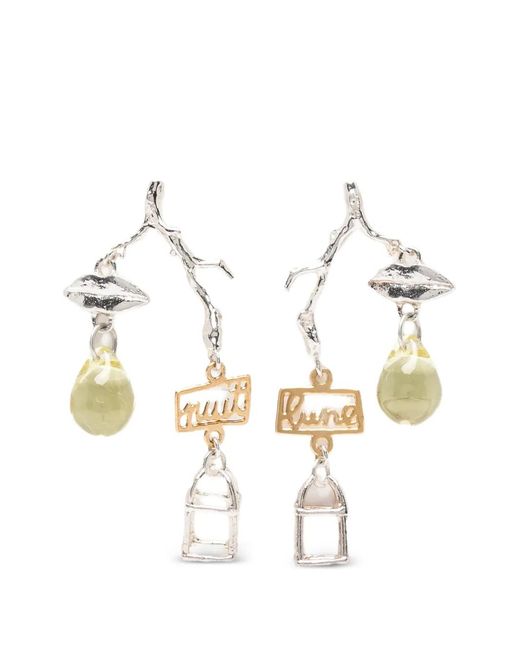 Wouters & Hendrix White Birdcage-Pendant Earrings