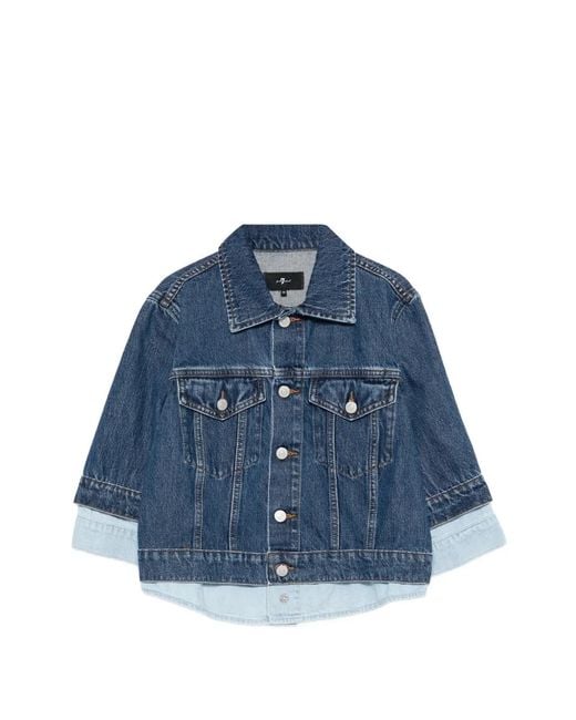 7 For All Mankind Blue Trucker Button Layered Jacket