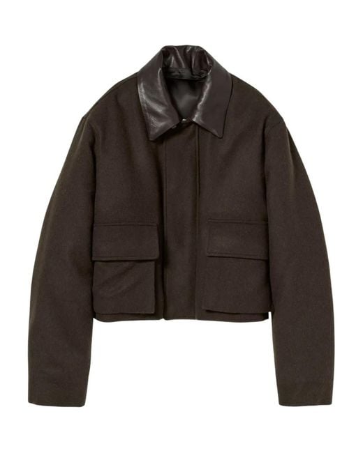 Auralee Black Leather-Collar Jacket