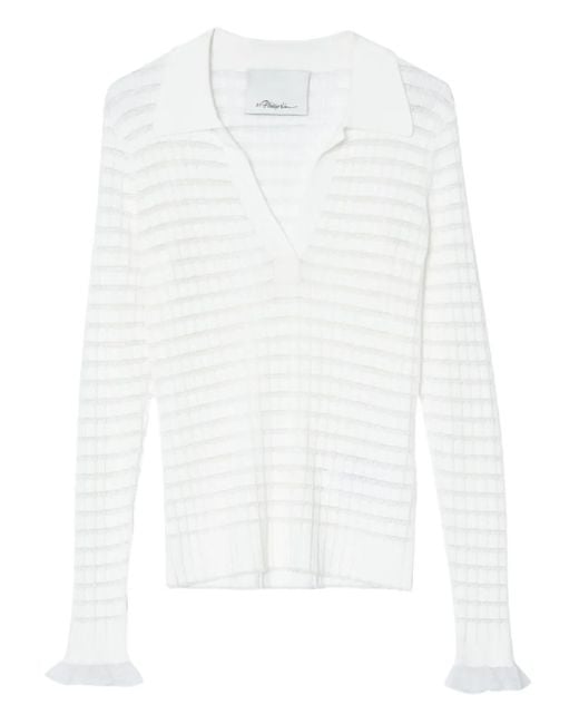 3.1 Phillip Lim White Ribbed-Knit Polo-Neck Top