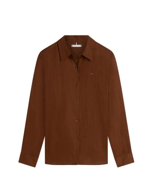 Tommy Hilfiger Brown Logo-Embroidered Button-Down Shirt