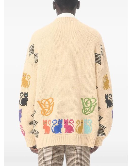 Valentino Garavani White Le Chat De La Maison Jacquard Pattern Cardigan for men