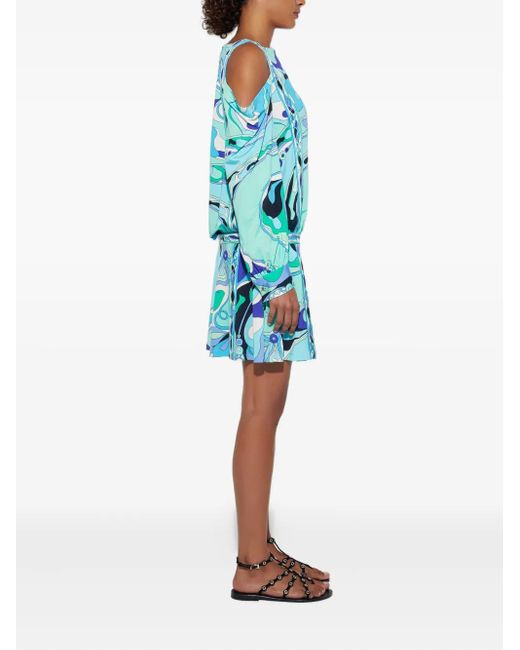 Emilio Pucci Blue Shoulder-Cut Print Dress