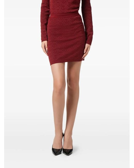Philipp Plein Red Monogram Knitted Mini Skirt