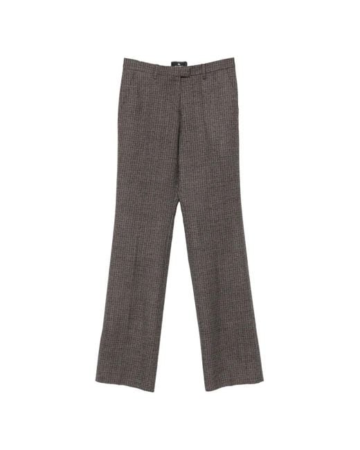 Etro Gray Check Straight-Leg Trousers