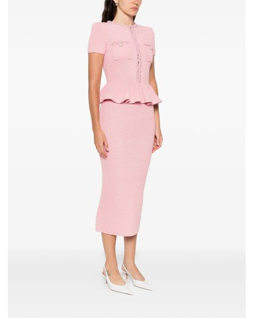 Self-Portrait Pink Peplum Midi Dress