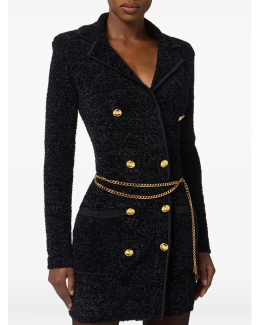 Elisabetta Franchi レディース ブラック チェーンベルト ミニドレス 