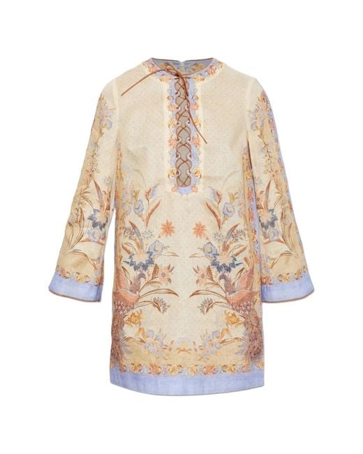 Zimmermann White Indra Floral-Print Lace-Up Mini Dress