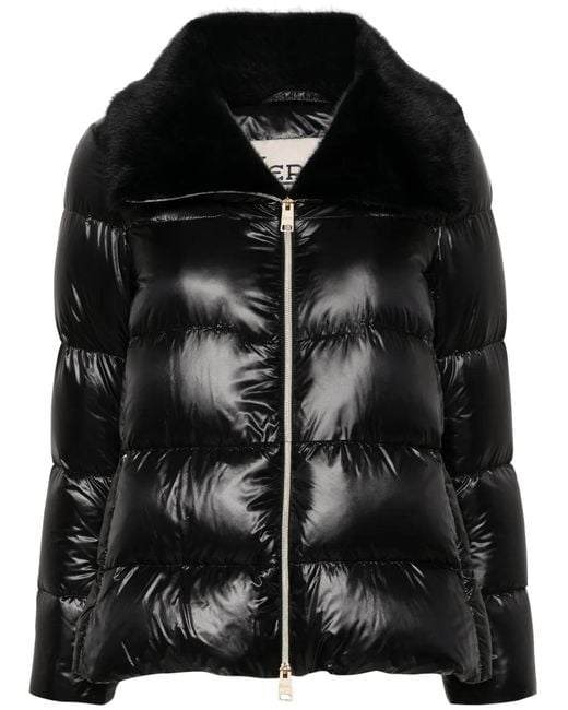 Herno Black Quilted Jacket With Faux-Fur Collar For